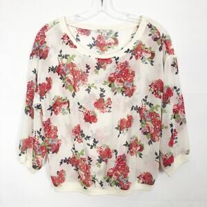 Iris 3/4 Sleeve Chiffon Floral Top Size L